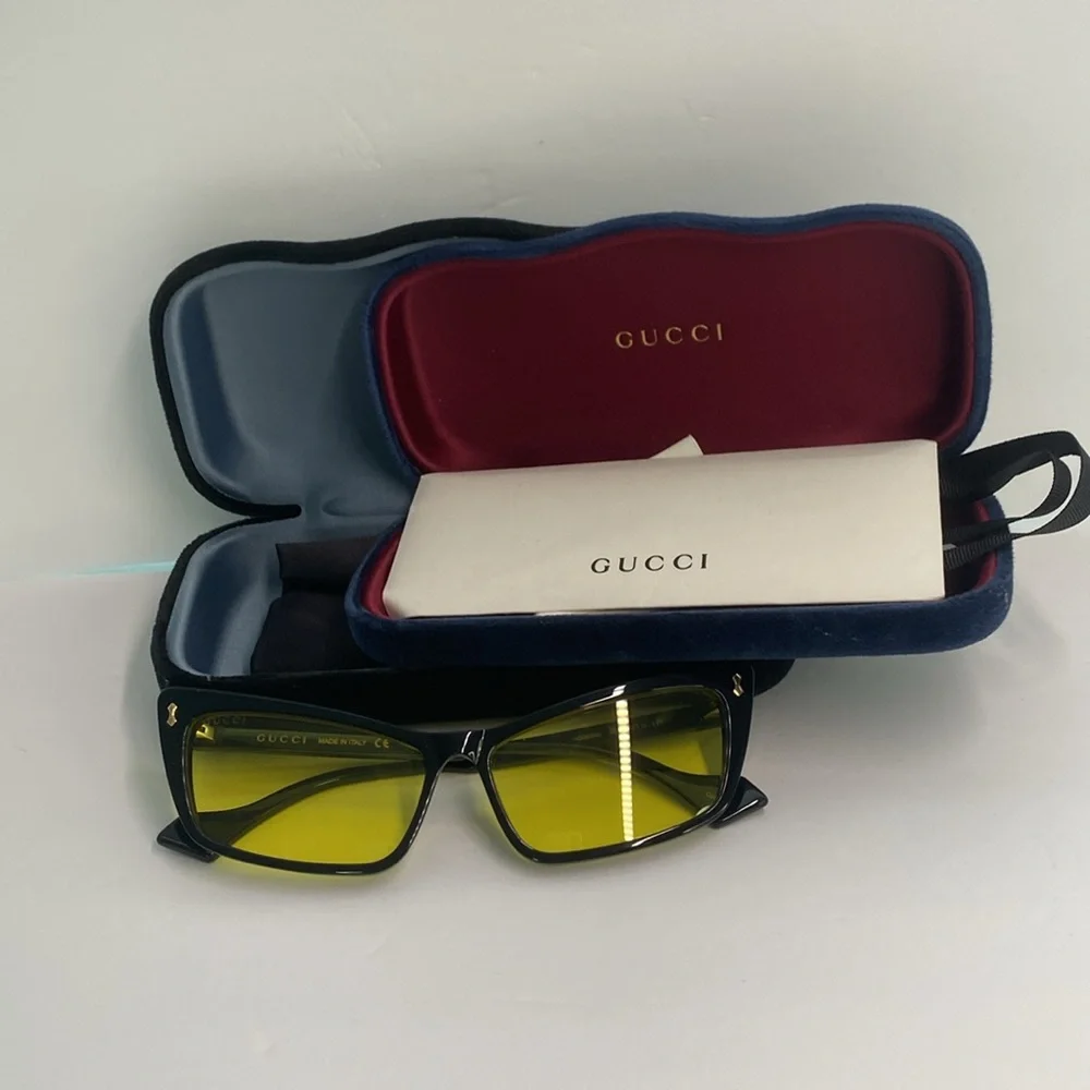 NEW Gucci Sunglasses GG0626S 002 Black/Yellow Lens Design 58mm